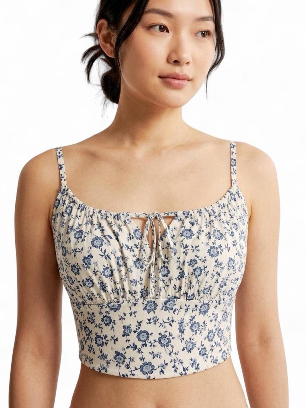 Hollister Blue Floral Tie Front Crop Top Cottagecore Coquette Cami Size XS
